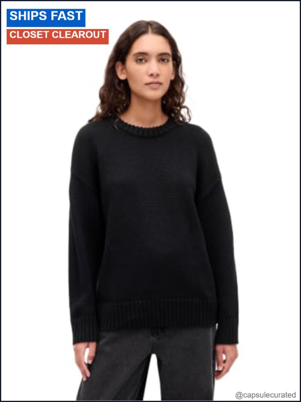 Oversized Boyfriend Cotton Crew Sweater Loose Knit Pullover